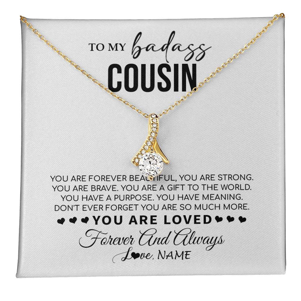 Alluring Beauty Necklace 18K Yellow Gold Finish | 1 | Personalized To My Cousin Necklace From Family You Are Forever Beautiful Cousin Birthday Graduation Christmas Customized Gift Box Message Card | teecentury