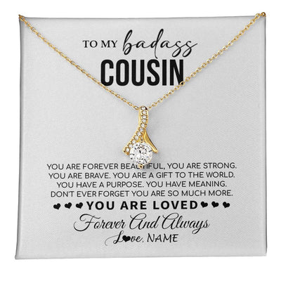 Alluring Beauty Necklace 18K Yellow Gold Finish | 1 | Personalized To My Cousin Necklace From Family You Are Forever Beautiful Cousin Birthday Graduation Christmas Customized Gift Box Message Card | teecentury