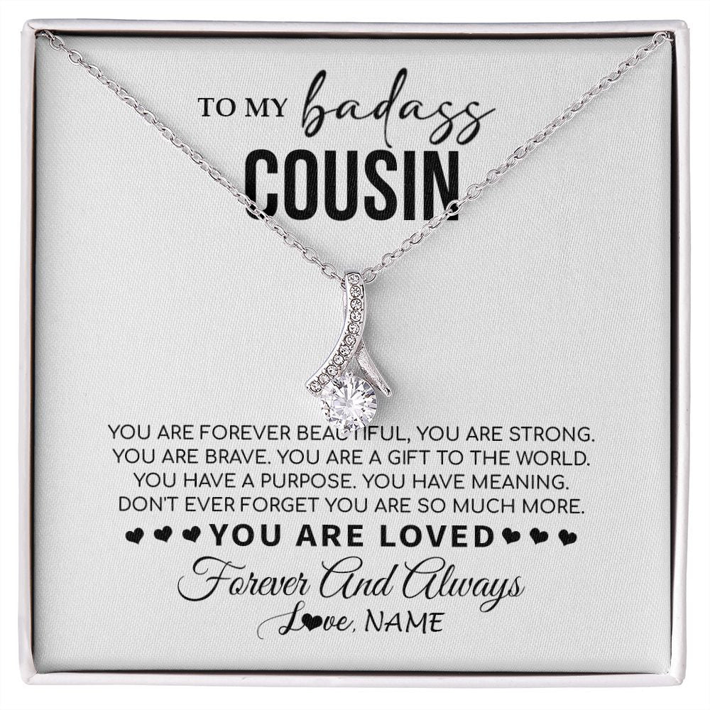 Alluring Beauty Necklace | Personalized To My Cousin Necklace From Family You Are Forever Beautiful Cousin Birthday Graduation Christmas Customized Gift Box Message Card | teecentury