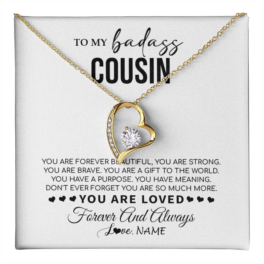 Forever Love Necklace 18K Yellow Gold Finish | 1 | Personalized To My Cousin Necklace From Family You Are Forever Beautiful Cousin Birthday Graduation Christmas Customized Gift Box Message Card | teecentury