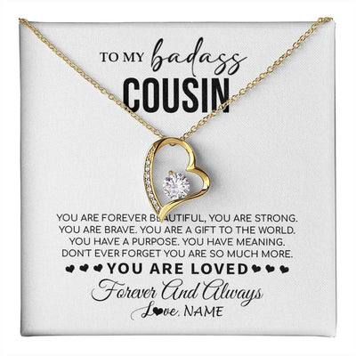 Forever Love Necklace 18K Yellow Gold Finish | 1 | Personalized To My Cousin Necklace From Family You Are Forever Beautiful Cousin Birthday Graduation Christmas Customized Gift Box Message Card | teecentury