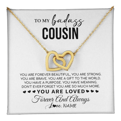 Interlocking Hearts Necklace 18K Yellow Gold Finish | 1 | Personalized To My Cousin Necklace From Family You Are Forever Beautiful Cousin Birthday Graduation Christmas Customized Gift Box Message Card | teecentury