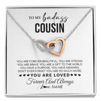 Interlocking Hearts Necklace | Personalized To My Cousin Necklace From Family You Are Forever Beautiful Cousin Birthday Graduation Christmas Customized Gift Box Message Card | teecentury