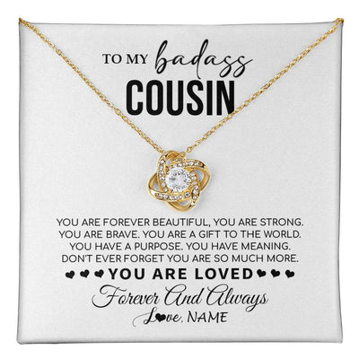 Love Knot Necklace 18K Yellow Gold Finish | 1 | Personalized To My Cousin Necklace From Family You Are Forever Beautiful Cousin Birthday Graduation Christmas Customized Gift Box Message Card | teecentury
