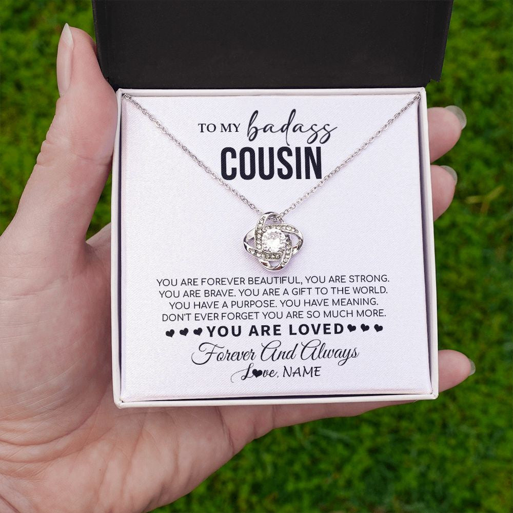 Love Knot Necklace | Personalized To My Cousin Necklace From Family You Are Forever Beautiful Cousin Birthday Graduation Christmas Customized Gift Box Message Card | teecentury