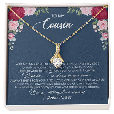 Alluring Beauty Necklace 18K Yellow Gold Finish | Personalized To My Cousin Necklace From Family You Are My Greatest Gift Cousin Birthday Christmas Customized Jewelry Gift Box Message Card | teecentury
