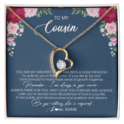 Forever Love Necklace 18K Yellow Gold Finish | Personalized To My Cousin Necklace From Family You Are My Greatest Gift Cousin Birthday Christmas Customized Jewelry Gift Box Message Card | teecentury