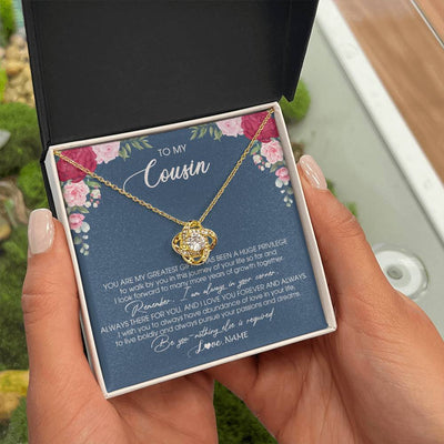 Love Knot Necklace 18K Yellow Gold Finish | Personalized To My Cousin Necklace From Family You Are My Greatest Gift Cousin Birthday Christmas Customized Jewelry Gift Box Message Card | teecentury