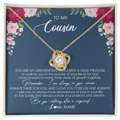 Love Knot Necklace 18K Yellow Gold Finish | Personalized To My Cousin Necklace From Family You Are My Greatest Gift Cousin Birthday Christmas Customized Jewelry Gift Box Message Card | teecentury