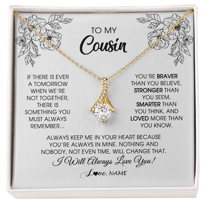 Alluring Beauty Necklace 18K Yellow Gold Finish | Personalized To My Cousin Necklace From Family You're Braver Stronger Smarter Cousin Birthday Christmas Customized Jewelry Gift Box Message Card | teecentury