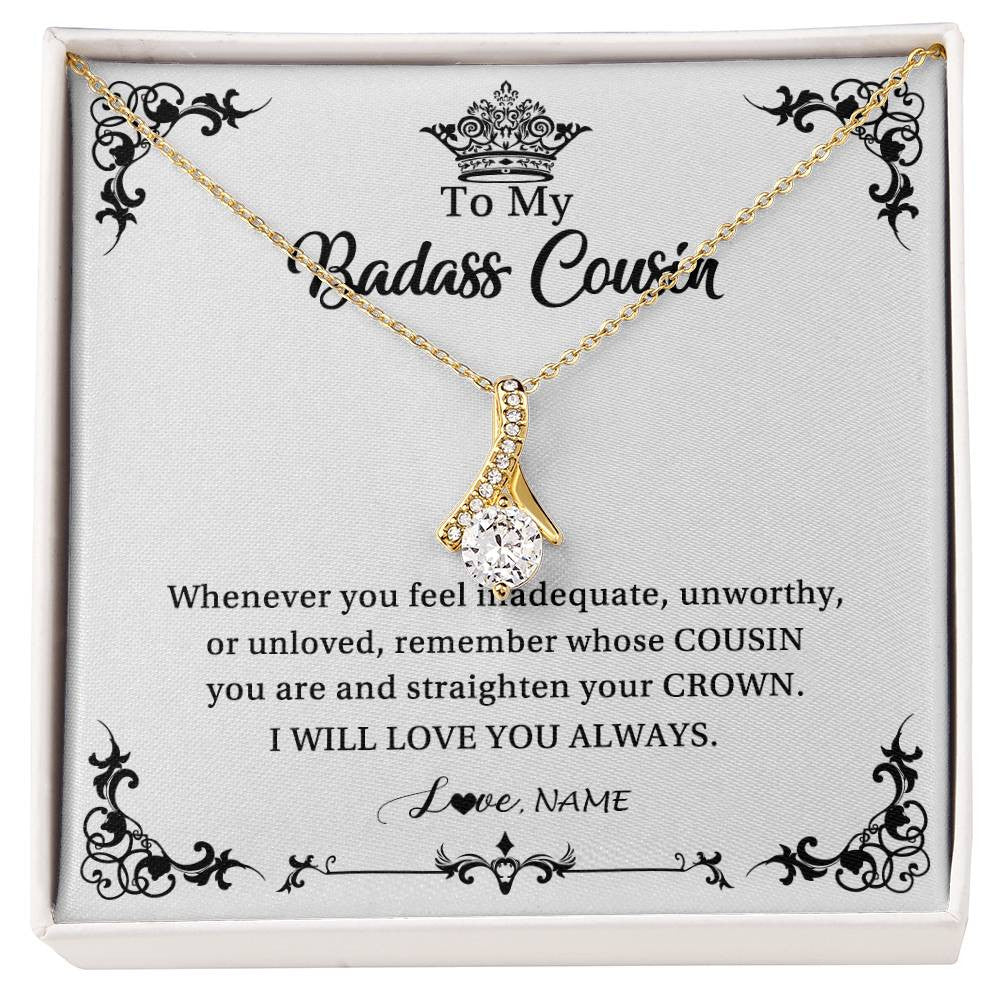 Alluring Beauty Necklace 18K Yellow Gold Finish | Personalized To My Cousin Necklace I Will Love You Always Cousin Pendant Jewelry Birthday Graduation Christmas Customized Message Card | teecentury
