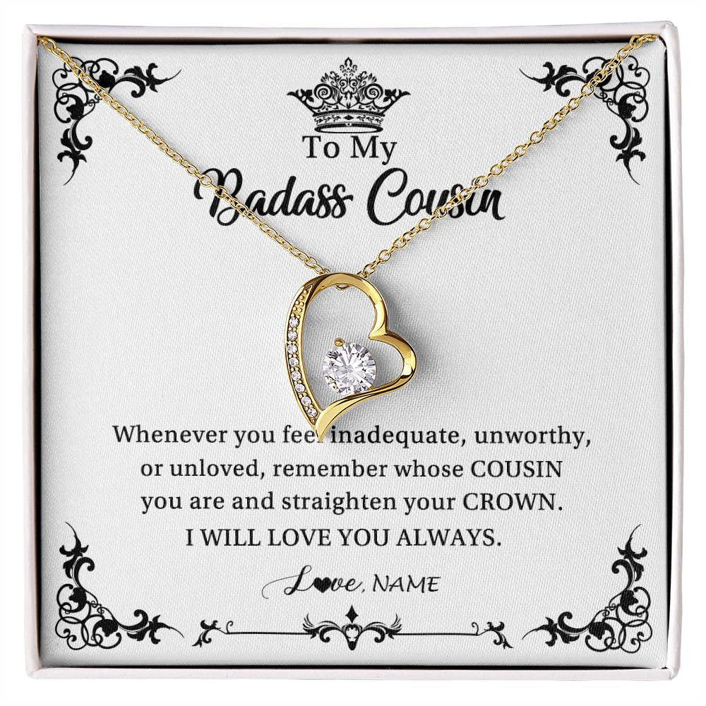 Forever Love Necklace 18K Yellow Gold Finish | Personalized To My Cousin Necklace I Will Love You Always Cousin Pendant Jewelry Birthday Graduation Christmas Customized Message Card | teecentury