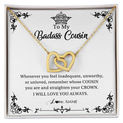 Interlocking Hearts Necklace 18K Yellow Gold Finish | Personalized To My Cousin Necklace I Will Love You Always Cousin Pendant Jewelry Birthday Graduation Christmas Customized Message Card | teecentury