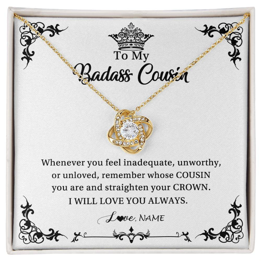 Love Knot Necklace 18K Yellow Gold Finish | Personalized To My Cousin Necklace I Will Love You Always Cousin Pendant Jewelry Birthday Graduation Christmas Customized Message Card | teecentury