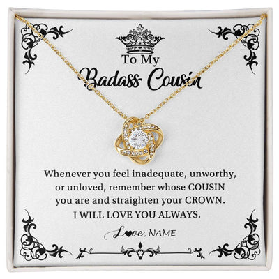 Love Knot Necklace 18K Yellow Gold Finish | Personalized To My Cousin Necklace I Will Love You Always Cousin Pendant Jewelry Birthday Graduation Christmas Customized Message Card | teecentury