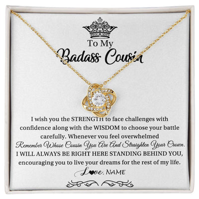 Love Knot Necklace 18K Yellow Gold Finish | Personalized To My Cousin Necklace Straighten Your Crown Cousin Pendant Jewelry Birthday Graduation Christmas Customized Gift Box Message Card | teecentury