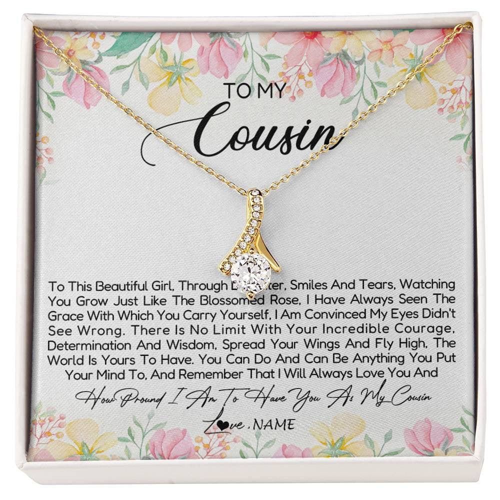 Alluring Beauty Necklace 18K Yellow Gold Finish | Personalized To My Cousin Necklace To This Beautiful Girl Cousin Pendant Jewelry Birthday Graduation Christmas CCustomized Gift Box Message Card | teecentury
