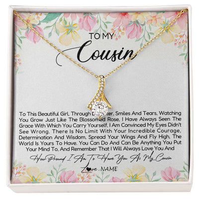 Alluring Beauty Necklace 18K Yellow Gold Finish | Personalized To My Cousin Necklace To This Beautiful Girl Cousin Pendant Jewelry Birthday Graduation Christmas CCustomized Gift Box Message Card | teecentury