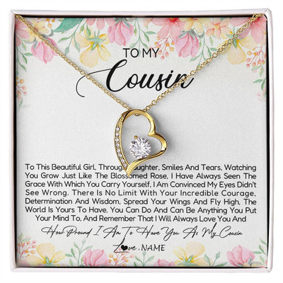 Forever Love Necklace 18K Yellow Gold Finish | Personalized To My Cousin Necklace To This Beautiful Girl Cousin Pendant Jewelry Birthday Graduation Christmas CCustomized Gift Box Message Card | teecentury