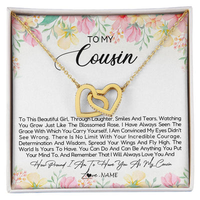 Interlocking Hearts Necklace 18K Yellow Gold Finish | Personalized To My Cousin Necklace To This Beautiful Girl Cousin Pendant Jewelry Birthday Graduation Christmas CCustomized Gift Box Message Card | teecentury