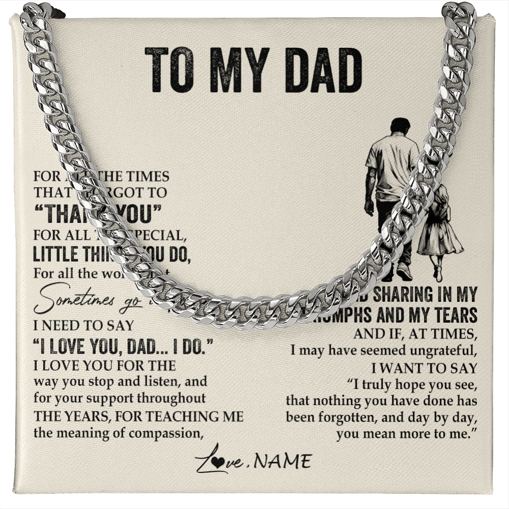 Cuban Link Chain Necklace Stainless Steel | 1 | Personalized To My Dad Necklace From Daughter For All The Times That I Forgot To Thank You Dad Birthday Fathers Day Christmas Customized Gift Box Message Card | teecentury