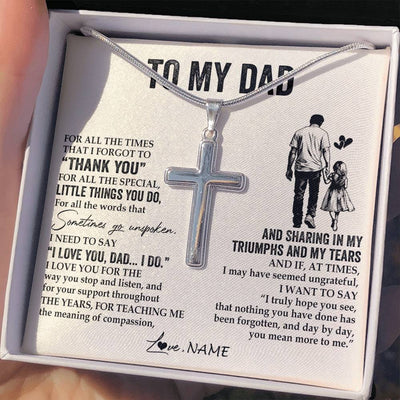 Stainless Cross Necklace Stainless Steel | 2 | Personalized To My Dad Necklace From Daughter For All The Times That I Forgot To Thank You Dad Birthday Fathers Day Christmas Customized Gift Box Message Card | teecentury