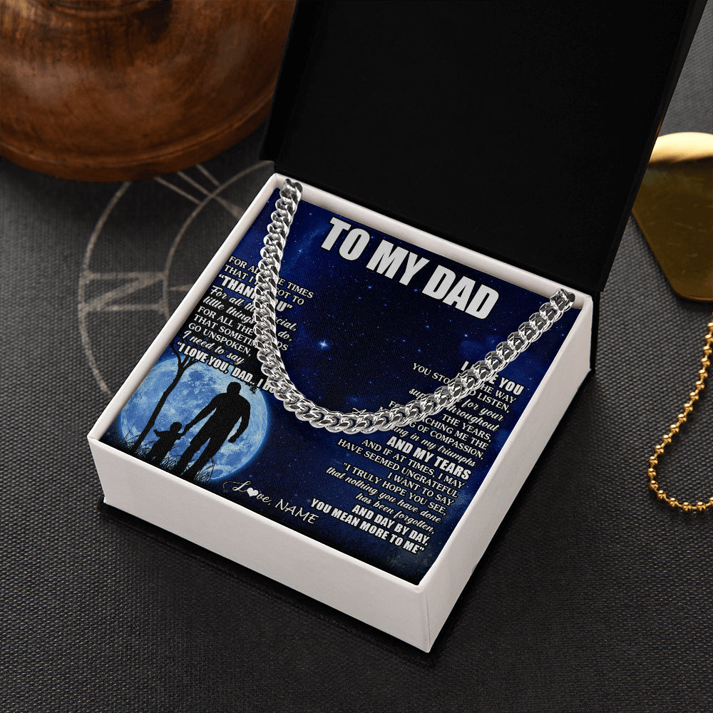 Cuban Link Chain Necklace Stainless Steel | 2 | Personalized To My Dad Necklace From Daughter Son Thank You Grateful Love Dad Birthday Fathers Day Thanksgiving Christmas Customized Gift Box Message Card | teecentury