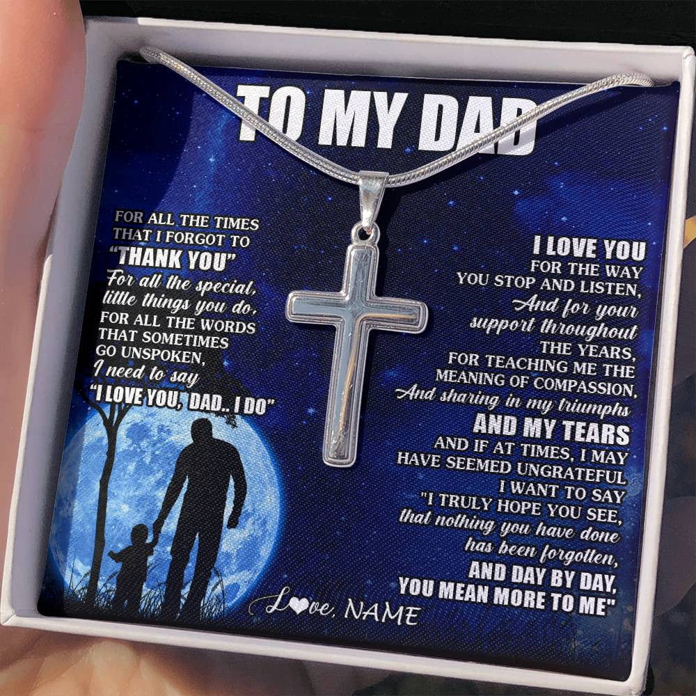 Stainless Cross Necklace Stainless Steel | 2 | Personalized To My Dad Necklace From Daughter Son Thank You Grateful Love Dad Birthday Fathers Day Thanksgiving Christmas Customized Gift Box Message Card | teecentury