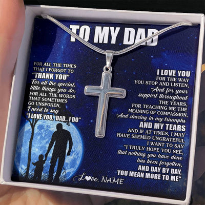 Stainless Cross Necklace Stainless Steel | 2 | Personalized To My Dad Necklace From Daughter Son Thank You Grateful Love Dad Birthday Fathers Day Thanksgiving Christmas Customized Gift Box Message Card | teecentury