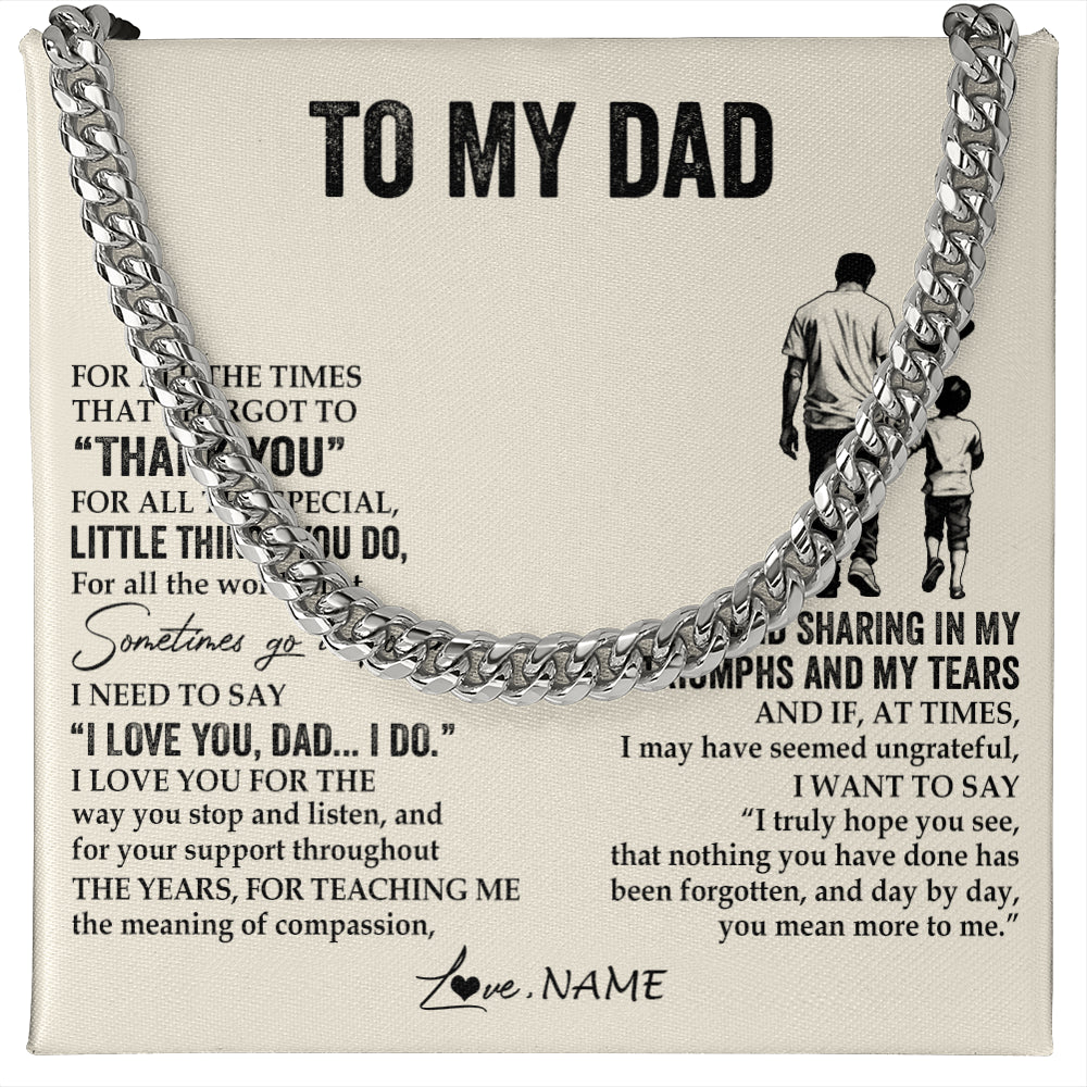 Cuban Link Chain Necklace Stainless Steel | 1 | Personalized To My Dad Necklace From Son For All The Times That I Forgot To Thank You Dad Birthday Fathers Day Christmas Customized Gift Box Message Card | teecentury