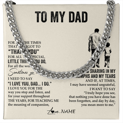 Cuban Link Chain Necklace Stainless Steel | 1 | Personalized To My Dad Necklace From Son For All The Times That I Forgot To Thank You Dad Birthday Fathers Day Christmas Customized Gift Box Message Card | teecentury