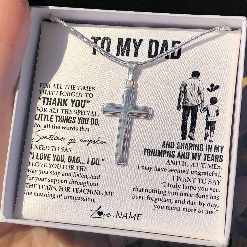 Stainless Cross Necklace Stainless Steel | 2 | Personalized To My Dad Necklace From Son For All The Times That I Forgot To Thank You Dad Birthday Fathers Day Christmas Customized Gift Box Message Card | teecentury