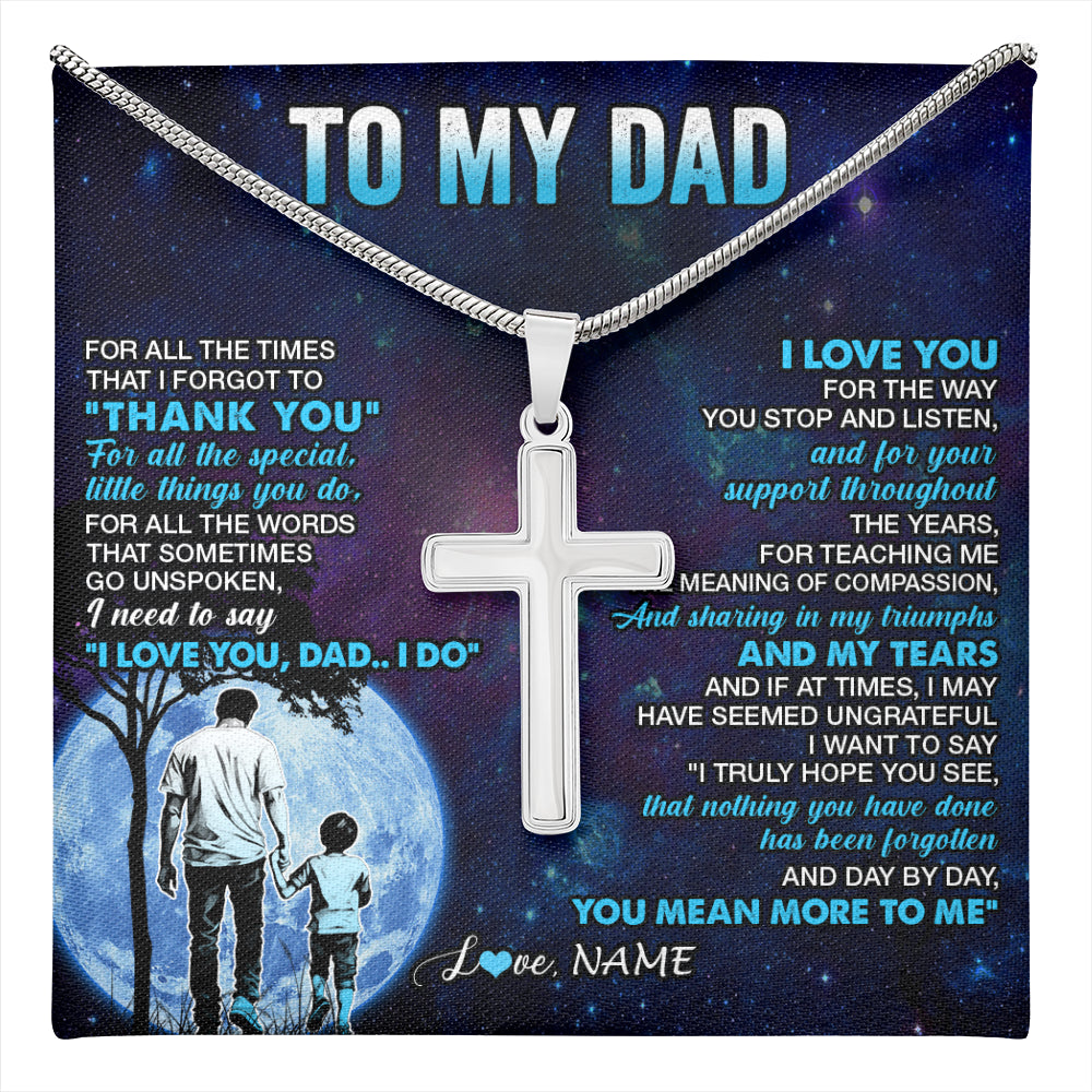 Stainless Cross Necklace Stainless Steel | 1 | Personalized To My Dad Necklace From Son Thank You Day By Day Dad Birthday Gifts Fathers Day Christmas Customized Gift Box Message Card | teecentury