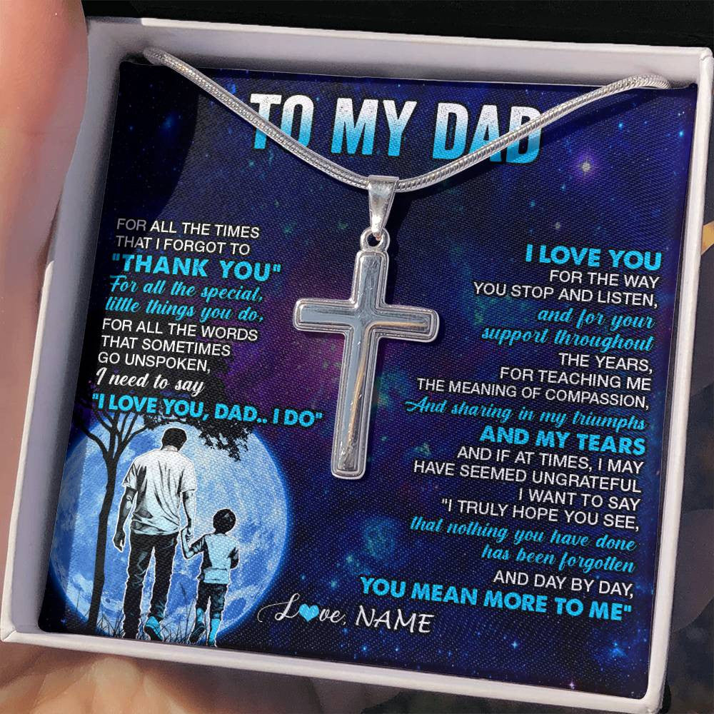 Stainless Cross Necklace Stainless Steel | 2 | Personalized To My Dad Necklace From Son Thank You Day By Day Dad Birthday Gifts Fathers Day Christmas Customized Gift Box Message Card | teecentury