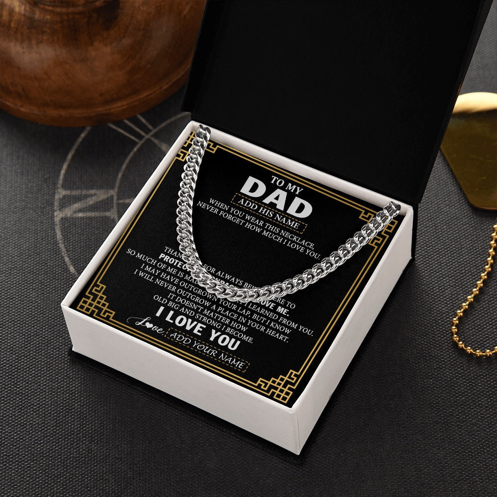 Cuban Link Chain Necklace Stainless Steel | 2 | Personalized To My Dad Necklace Gift From Daughter Son I Love You Protect Encourage Love Dad Gifts For Men Birthday Fathers Day Christmas Gift Box Message Card | https://teecentury.