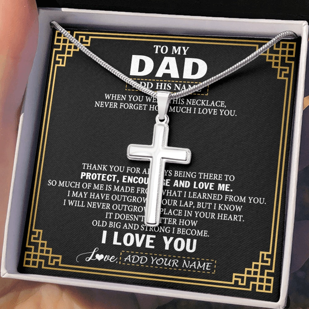 Stainless Cross Necklace Stainless Steel | 2 | Personalized To My Dad Necklace Gift From Daughter Son I Love You Protect Encourage Love Dad Gifts For Men Birthday Fathers Day Christmas Gift Box Message Card | https://teecentury.
