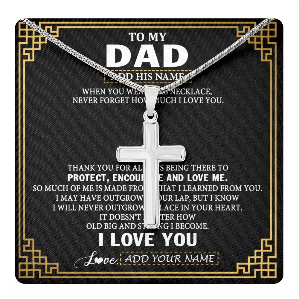 Stainless Cross Necklace Stainless Steel | 1 | Personalized To My Dad Necklace Gift From Daughter Son I Love You Protect Encourage Love Dad Gifts For Men Birthday Fathers Day Christmas Gift Box Message Card | https://teecentury.