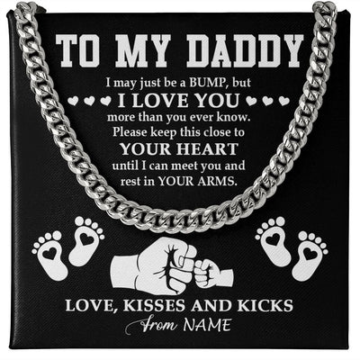 Cuban Link Chain Necklace | Personalized To My Daddy Necklace From Unborn Baby Bump Pregnancy Announcement Expecting Daddy Fathers Day Christmas Customized Gift Box Message Card | teecentury