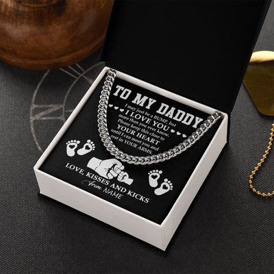 Cuban Link Chain Necklace | Personalized To My Daddy Necklace From Unborn Baby Bump Pregnancy Announcement Expecting Daddy Fathers Day Christmas Customized Gift Box Message Card | teecentury