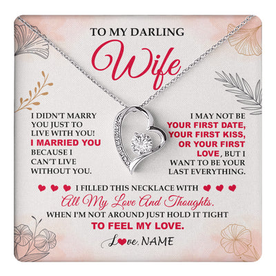 Forever Love Necklace 14K White Gold Finish | 1 | Personalized To My Darling Wife Necklace From Husband My Love Birthday Gifts For Wife Soulmate Wedding Anniversary Romantic Gifts For Her Gift Box Message Card | teecentury