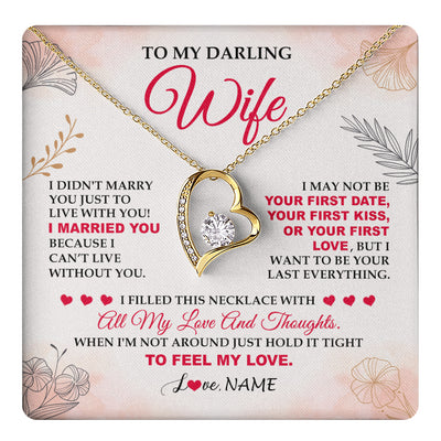 Forever Love Necklace 18K Yellow Gold Finish | 1 | Personalized To My Darling Wife Necklace From Husband My Love Birthday Gifts For Wife Soulmate Wedding Anniversary Romantic Gifts For Her Gift Box Message Card | teecentury