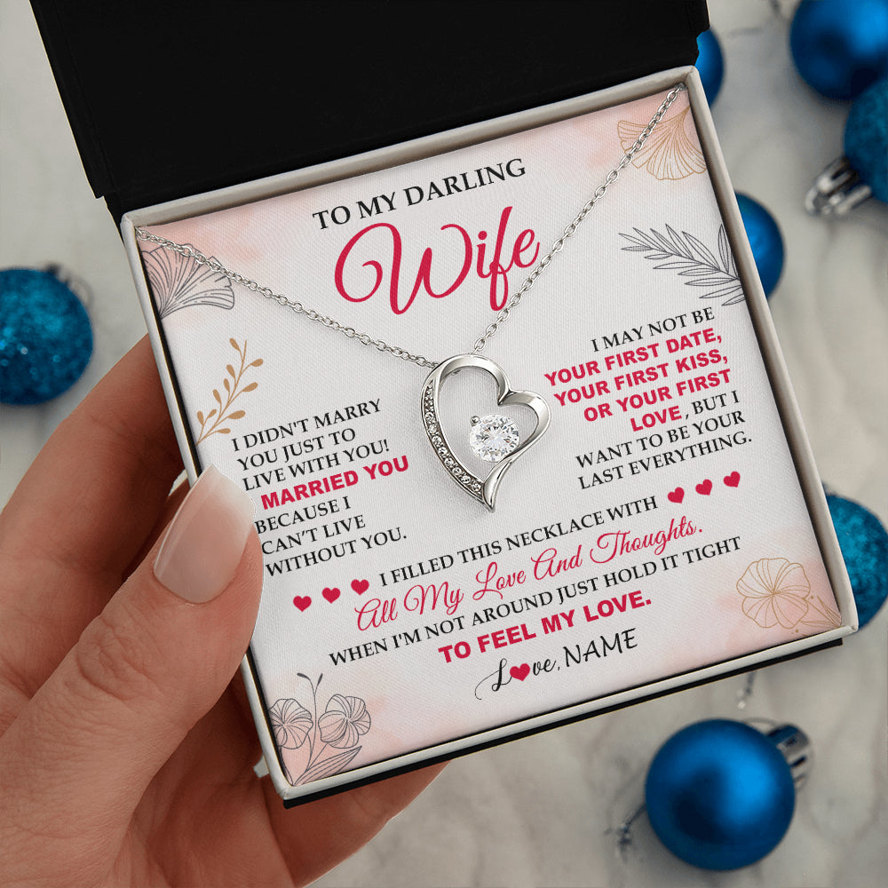 Forever Love Necklace 14K White Gold Finish | 2 | Personalized To My Darling Wife Necklace From Husband My Love Birthday Gifts For Wife Soulmate Wedding Anniversary Romantic Gifts For Her Gift Box Message Card | teecentury