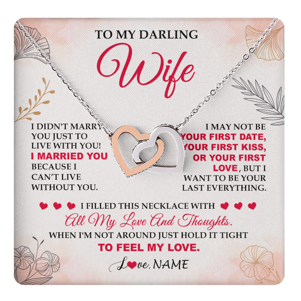 Interlocking Hearts Necklace Stainless Steel & Rose Gold Finish | 1 | Personalized To My Darling Wife Necklace From Husband My Love Birthday Gifts For Wife Soulmate Wedding Anniversary Romantic Gifts For Her Gift Box Message Card | teecentury