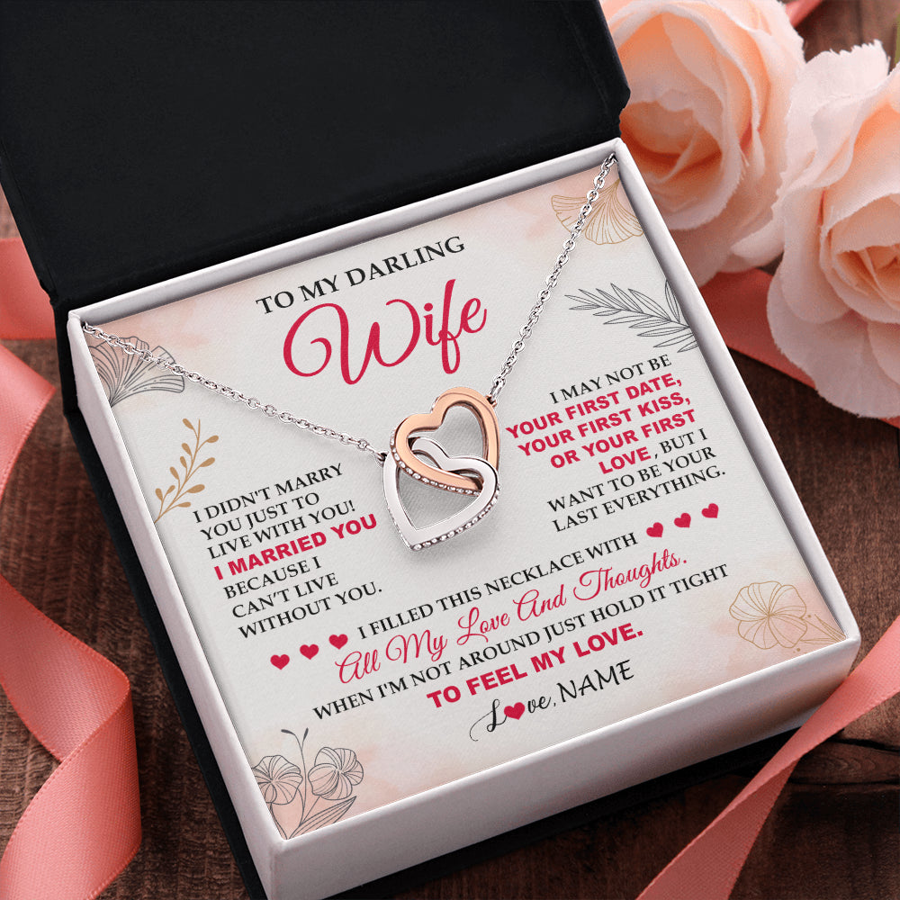 Interlocking Hearts Necklace Stainless Steel & Rose Gold Finish | 2 | Personalized To My Darling Wife Necklace From Husband My Love Birthday Gifts For Wife Soulmate Wedding Anniversary Romantic Gifts For Her Gift Box Message Card | teecentury