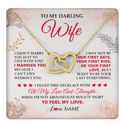 Interlocking Hearts Necklace 18K Yellow Gold Finish | 1 | Personalized To My Darling Wife Necklace From Husband My Love Birthday Gifts For Wife Soulmate Wedding Anniversary Romantic Gifts For Her Gift Box Message Card | teecentury