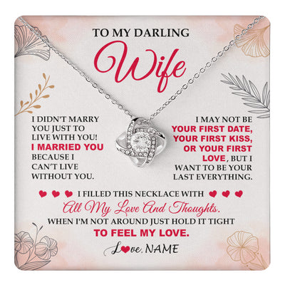 Love Knot Necklace 14K White Gold Finish | 1 | Personalized To My Darling Wife Necklace From Husband My Love Birthday Gifts For Wife Soulmate Wedding Anniversary Romantic Gifts For Her Gift Box Message Card | teecentury