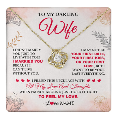 Love Knot Necklace 18K Yellow Gold Finish | 1 | Personalized To My Darling Wife Necklace From Husband My Love Birthday Gifts For Wife Soulmate Wedding Anniversary Romantic Gifts For Her Gift Box Message Card | teecentury