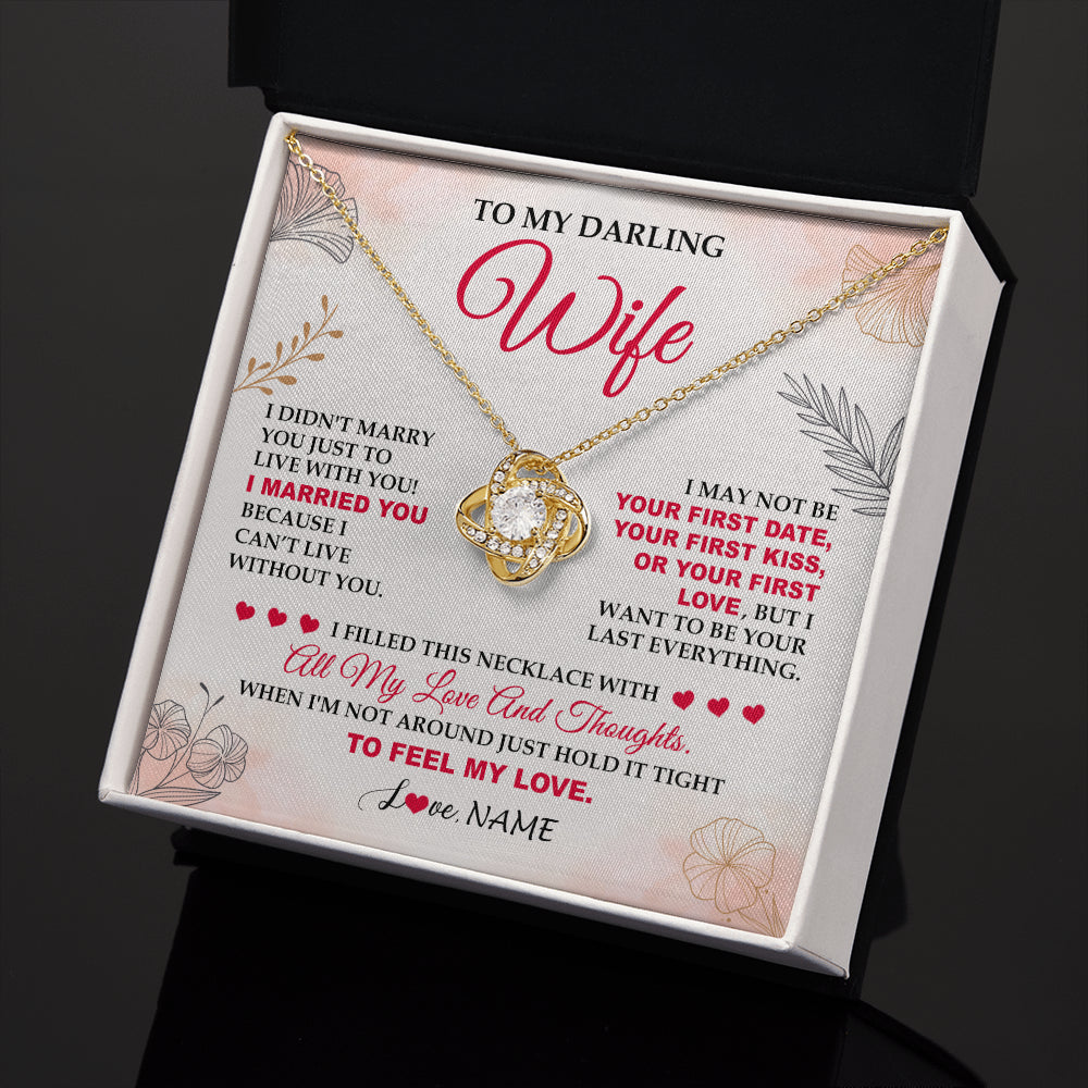 Love Knot Necklace 18K Yellow Gold Finish | 2 | Personalized To My Darling Wife Necklace From Husband My Love Birthday Gifts For Wife Soulmate Wedding Anniversary Romantic Gifts For Her Gift Box Message Card | teecentury