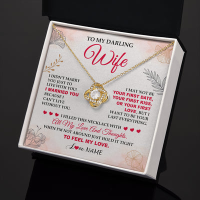 Love Knot Necklace 18K Yellow Gold Finish | 2 | Personalized To My Darling Wife Necklace From Husband My Love Birthday Gifts For Wife Soulmate Wedding Anniversary Romantic Gifts For Her Gift Box Message Card | teecentury