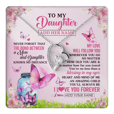 Forever Love Necklace 14K White Gold Finish | 1 | Personalized To My Daughter Butterfly Necklace From Mom Mother The Bond Between Daughter Birthday Gifts Graduation Christmas Jewelry Gift Box Message Card | https://teecentury.